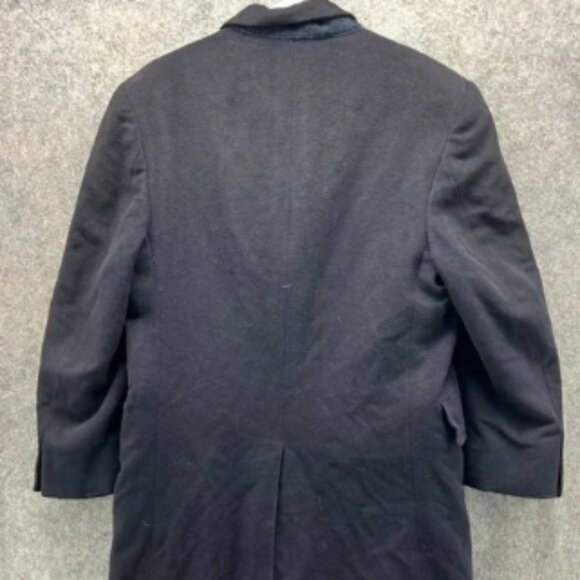 Saks Fifth Avenue Trench Coat Mens 42 Black Wool Classic Cashmere Vintage Jacket - Picture 2 of 10